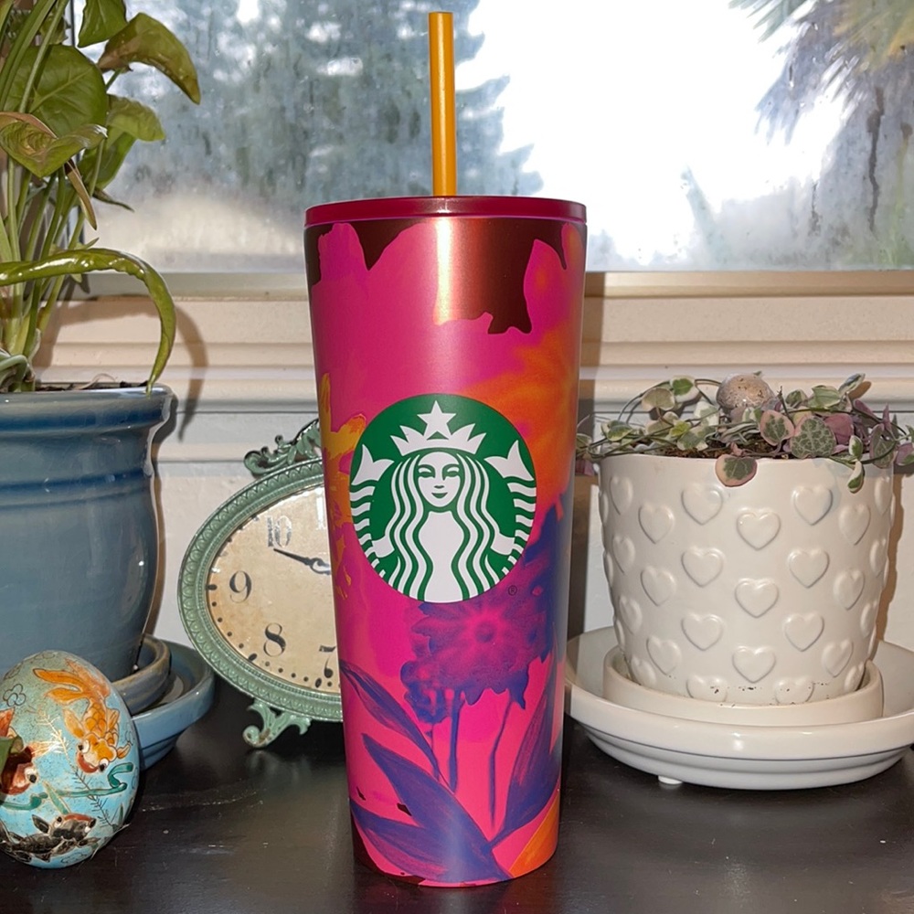 NWT Starbucks 2022 Pink Floral Venti Stainless Steel Cold Cup